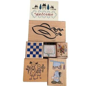 Rubber Stamp Lot Assorted Designs Kids Graduation Welcome Bee Craft Stamps